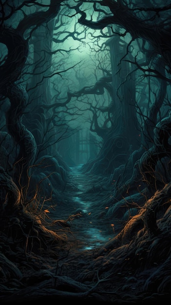 spookachtig bos ter herdenking van Halloween