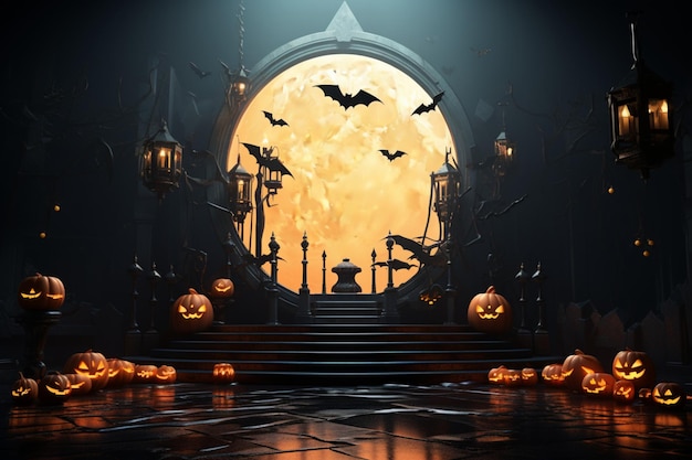 Spookachtig platform, het podium krijgt een griezelige charme voor Halloween-sfeer