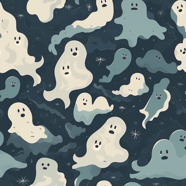 Spookachtige fantomen op een donkere achtergrond als een naadloze patroon-AI-generatie
