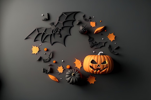 Spookachtige Halloween-componenten in het bovenaanzicht met kopieerruimte