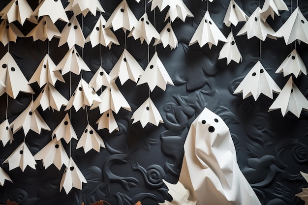 Photo spooktacular diy paper ghosts halloween art decor with copy space for text