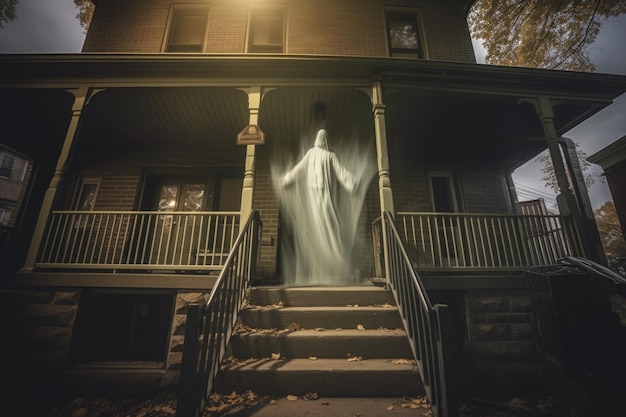 Spooky apparition hovering above doorsteps created with generative ai