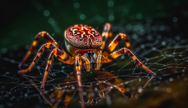Spooky arachnid on yellow web in nature generated by AI