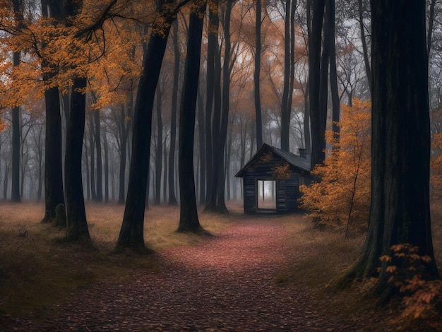 Spooky autumn forest dark mystery in abandoned rural scene ai generated