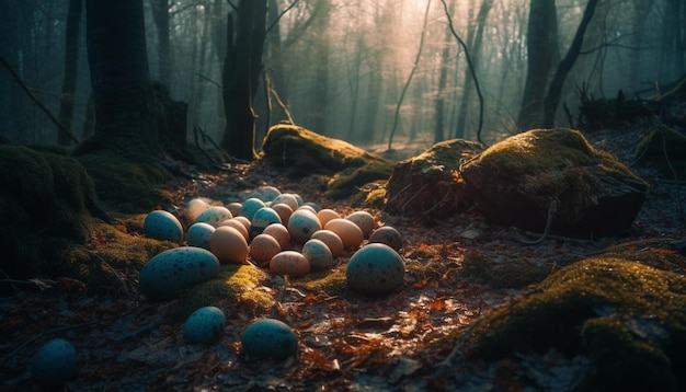 Spooky autumn forest mystery in nature beauty generated by AI