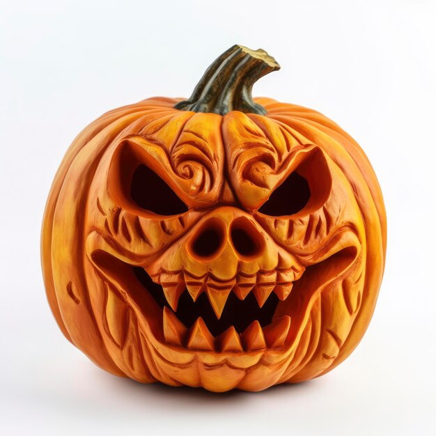 A spooky carved pumpkin with a sinister expression