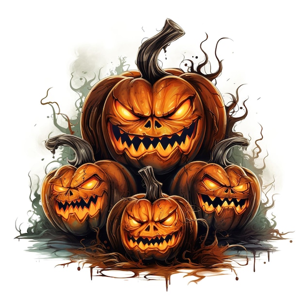 Spooky Carved Pumpkins Watercolor Art for Halloween Generative Ai