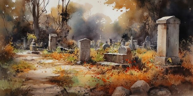 Spooky cemetery on Halloween night