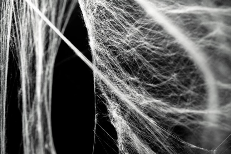 Photo 恐ろしい蜘蛛の網 黒い背景を覆った 抽象的なハロウィーン背景