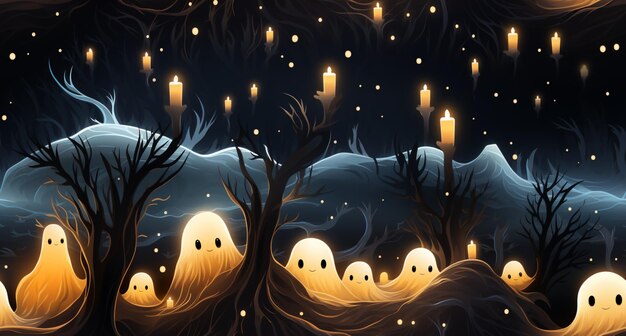 spooky cute ghost illustration halloween background