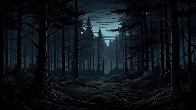 写真 恐ろしい暗い森のイラストの壁紙
