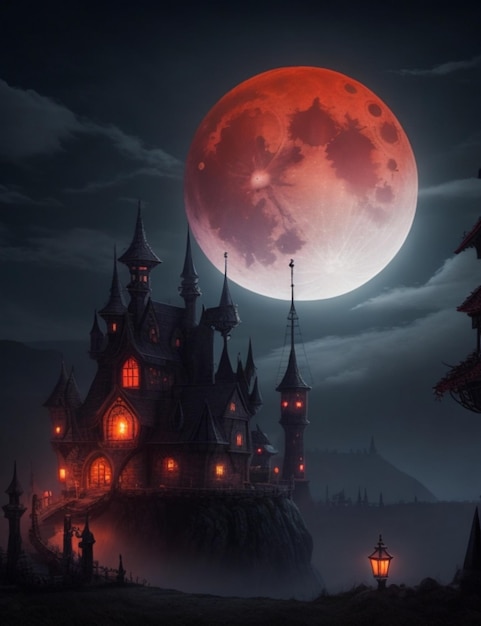 Foto spooky dark halloween house e full moon