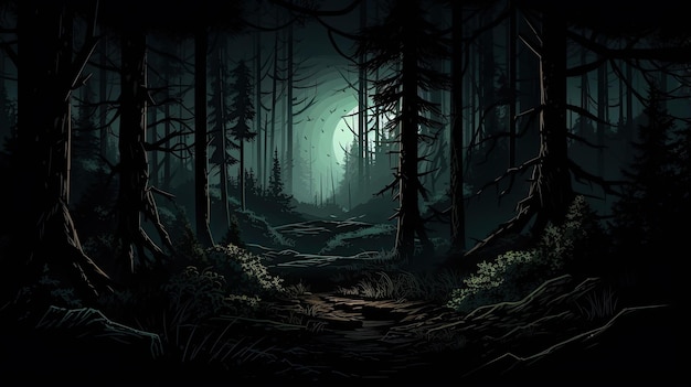 Spooky donker bos illustratie behang