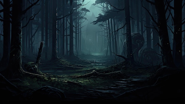 Spooky donker bos illustratie behang