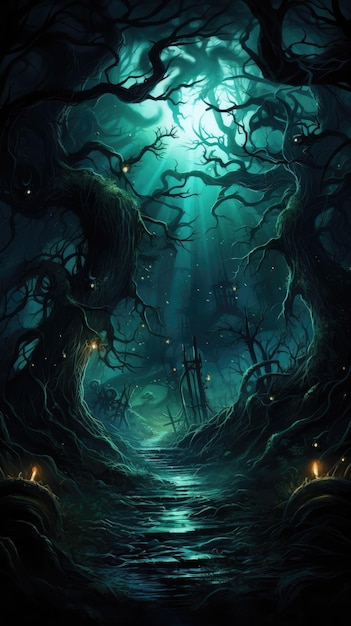 жуткий лес в честь Хэллоуина