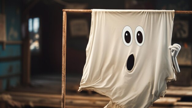 Photo spooky and friendly cute and funny fabric ghost for halloween