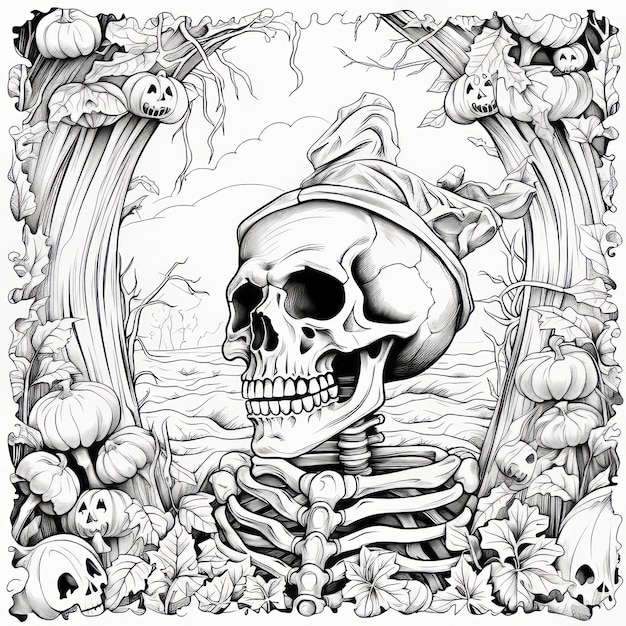 Photo spooky fun skeleton halloween pattern coloring page