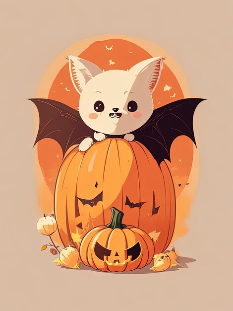 Spooky Fusion Bat Halloween en pompoen-logo voor T-shirt