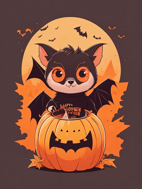 Spooky Fusion Bat Halloween and Pumpkin Logo for TShirt