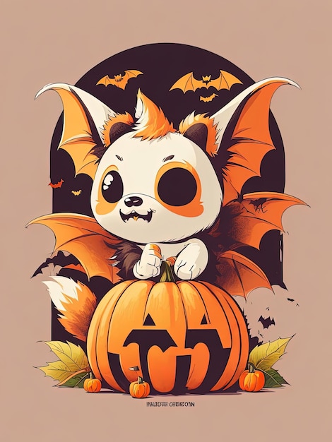 Логотип Spooky Fusion Bat Halloween и тыквы на футболке