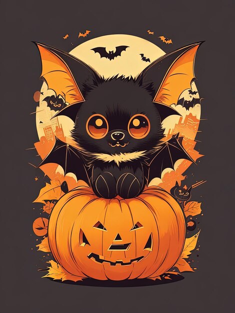 Spooky fusion bat halloween and pumpkin logo for tshirt