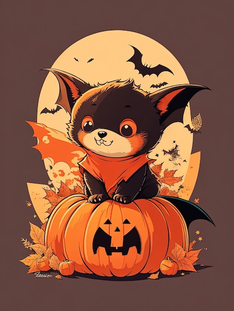 Логотип Spooky Fusion Bat Halloween и тыквы на футболке