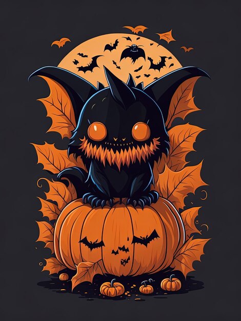 Spooky Fusion Bat Halloween and Pumpkin Logo for TShirt