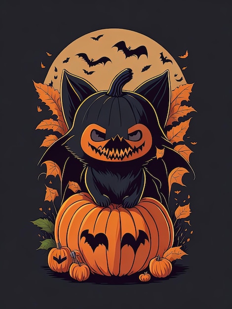 Spooky Fusion Bat Halloween and Pumpkin Logo for TShirt