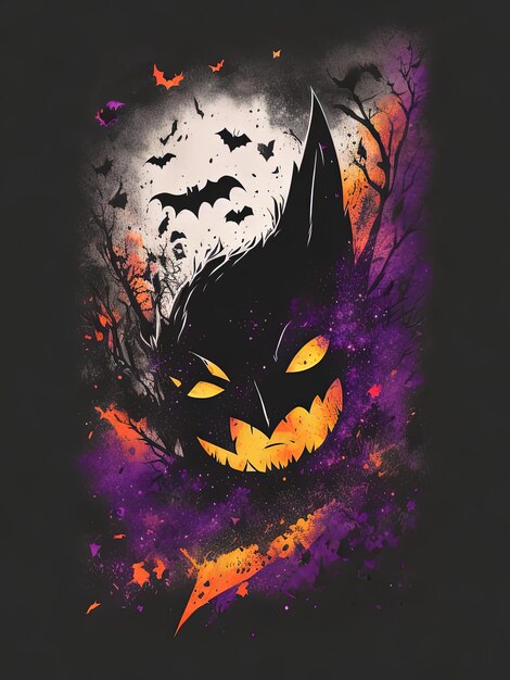 Spooky Fusion Bat Halloween and Pumpkin Logo for TShirt