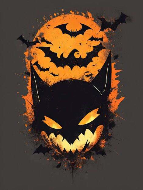 Spooky Fusion Bat Halloween and Pumpkin Logo for TShirt