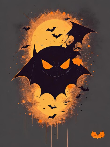 Spooky Fusion Bat Halloween and Pumpkin Logo for TShirt