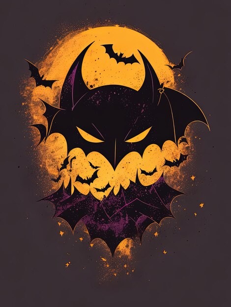 Spooky Fusion Bat Halloween and Pumpkin Logo for TShirt