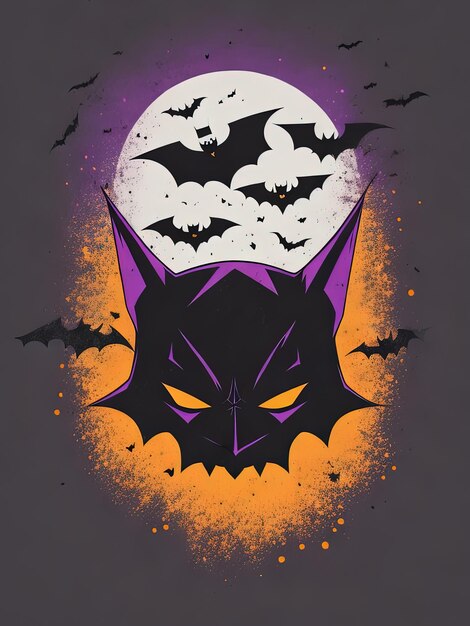 Spooky Fusion Bat Halloween and Pumpkin Logo for TShirt