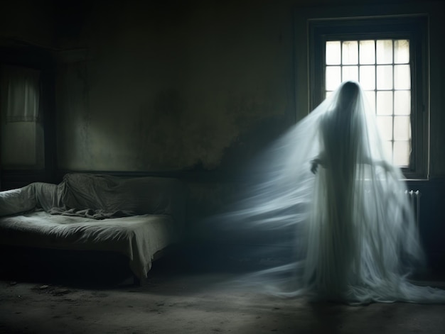 Premium AI Image | Spooky Ghost floating in a house scary vibes