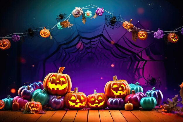 Spooky Glowing Pumpkins voor Halloween door Moonlight Generative AI