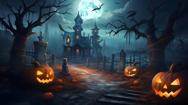 spooky Halloween background and halloween pumpkin banner design