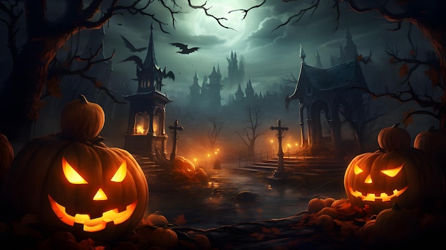 spooky Halloween background and halloween pumpkin banner design