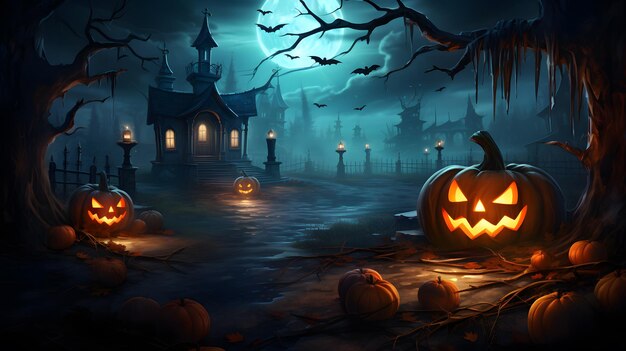 spooky Halloween background and halloween pumpkin banner design