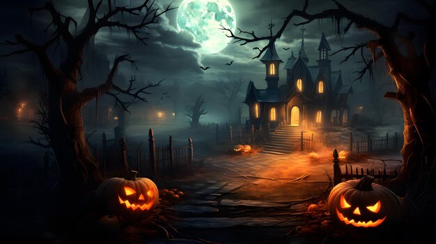 spooky Halloween background and halloween pumpkin banner design