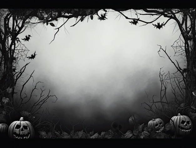 Spooky Halloween background with dead trees jack o lanterns and bats design