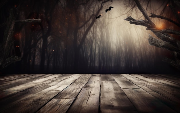 Spooky Halloween background with empty wooden planks AI Generative AI