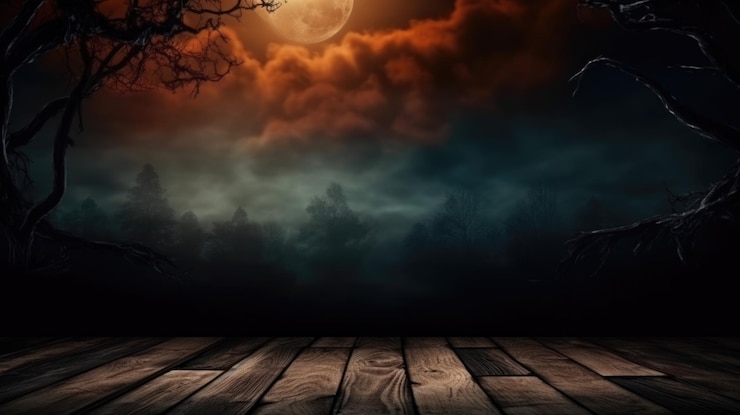 Photo spooky halloween background with empty wooden planks dark horror background