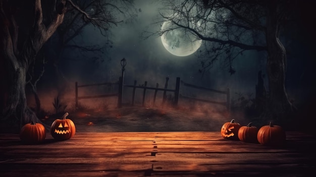 Spooky halloween background with empty wooden planks dark horror background