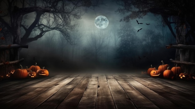 Photo spooky halloween background with empty wooden planks dark horror background