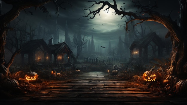 Spooky halloween background with empty wooden planks dark horror background