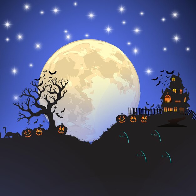 Photo spooky halloween background with pumpkins in a cemetery