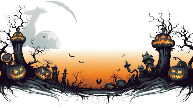 Spooky halloween border clipart Ai gegenereerd hoge resolutie halloween illustratie op witte achtergrond