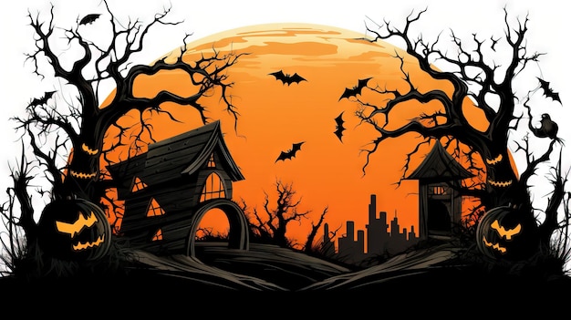 Spooky halloween border clipart Ai gegenereerd hoge resolutie halloween illustratie op witte achtergrond