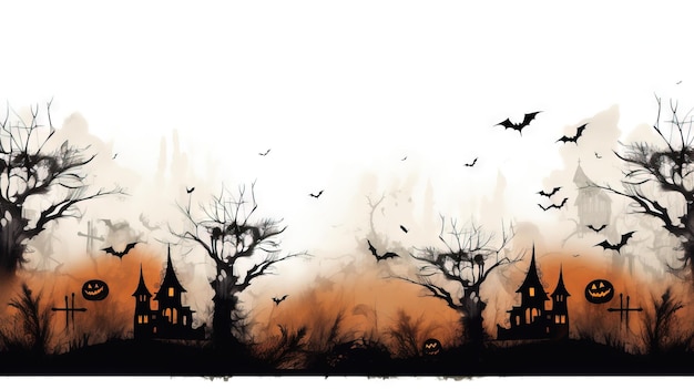 Spooky halloween border clipart Ai gegenereerd hoge resolutie halloween illustratie op witte achtergrond