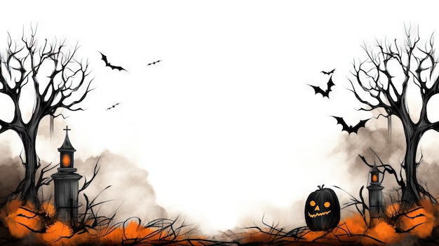 Spooky halloween border clipart Ai generated high resolution Halloween illustration on white background